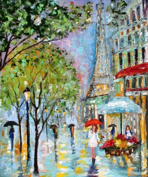 街並み Painting - エッフェル塔の下の傘